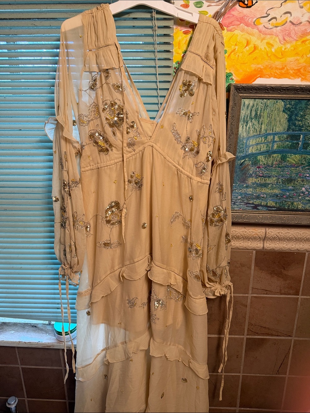 ASOS Cream Maxi Dress with Gold Sequin Embellishment